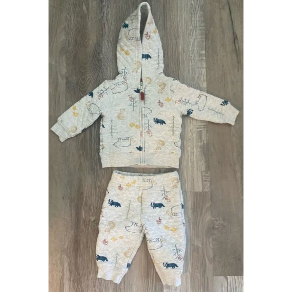 CARTER'S Boys Sz 6 Months Quilted Full Zip Hooded Jacket & Pants 2 Pc Cozy Set